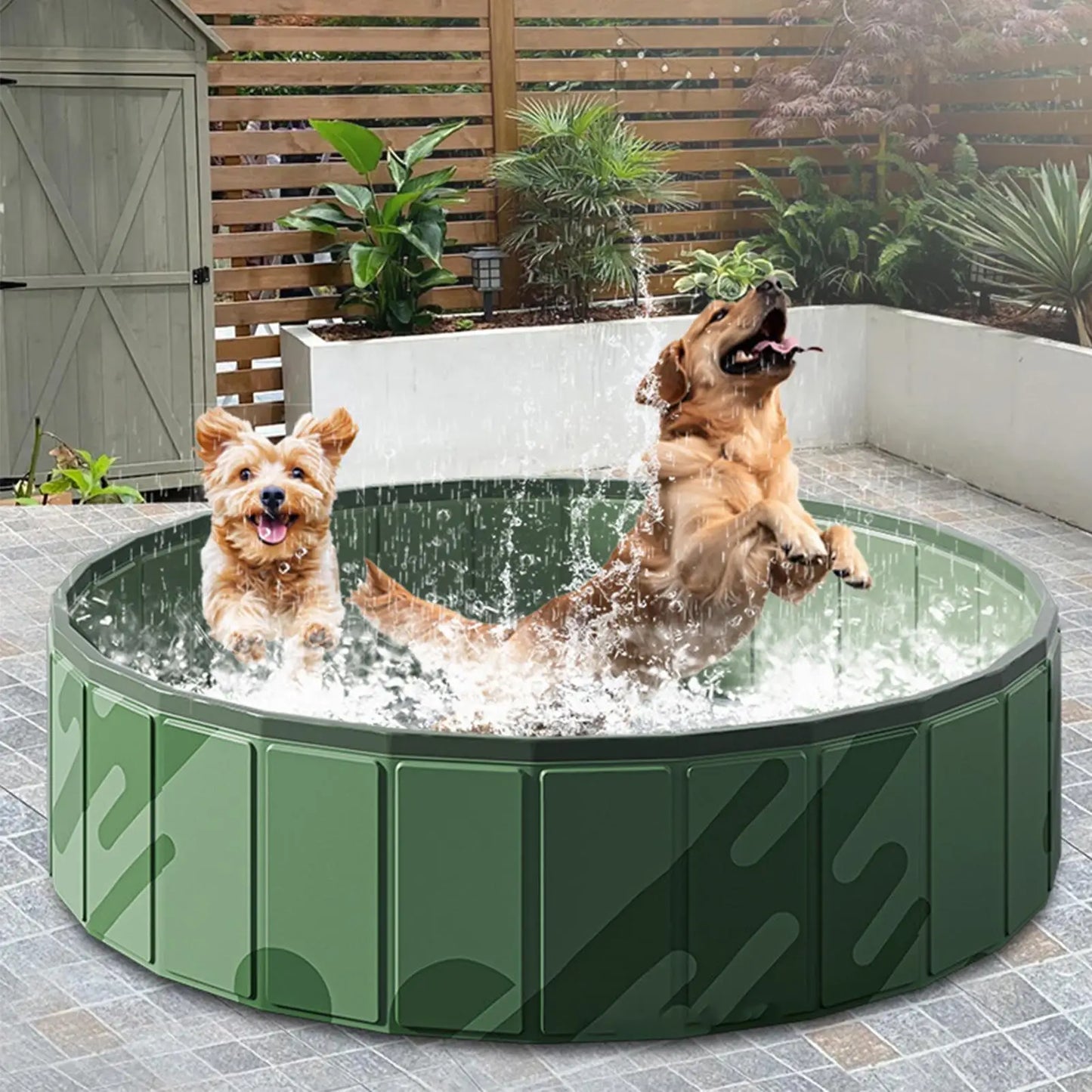 Heavy-Duty Foldable Dog Pool – Scratch-Resistant Portable Pet Bathing Tub with Drainage System